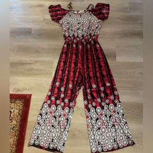 Red and Black Patterned Jumpsuit